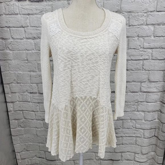 Meadow Rue Sweaters - Anthro Meadow Rue Ivory Limay Lightweight Skirted Sweater SZ Small